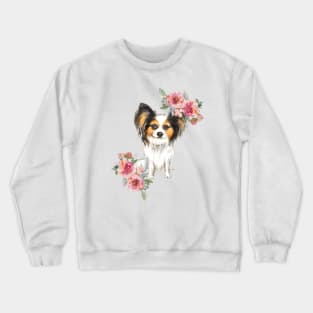 Cute Papillon Puppy Dog Watercolor Art Crewneck Sweatshirt